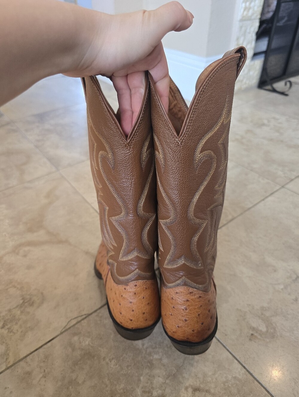 Vintage 70s Nocona Ostrich Cognac Leather Boots Men's 10.5 Western Cowboy - Picture 3 of 9